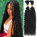 Human Braiding Hair for Boho Braids Deep Water Wave Bulk Human Hair Boho Hair for Braiding110g 16 Inch Curly Wave for Boho Braids Extensions No Weft 12A Wet and Wavy 2 Bundles/Pack Natural Color