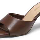 DREAM PAIRS Women's Kitten Heels Sandals  Square Toe Slip On Low Heels, Heeled Mules Footwear for Everyday, Dressy & Casual Occasions (8, Brown)