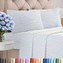 King Size 4 Piece Sheet Set - Comfy Breathable & Cooling Sheets - Hotel Luxury Bed Sheets for Women & Men - Deep Pockets, Easy-Fit, Soft and Wrinkle Free Sheets - Blue Stripes Oeko-Tex Bed Sheet Set