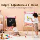 DUMOS Kids Easel Set with Paper Roll, Adjustable Height Wooden Double-Sided Magnetic Chalkboard & Whiteboard Art Station for Ages 3+, Dry Erase Board, Gift Idea with Accessories for Girls and Boys, 21.3W