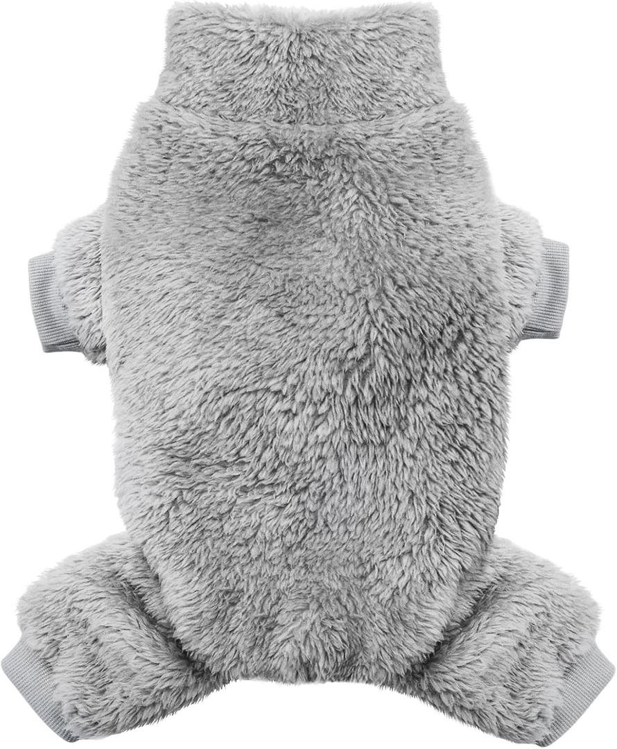 Idepet Velvet Dog Pajamas, Turtleneck Dog Sweater Fuzzy Plush Onesie Soft Cat Apparel Pet Clothes Winter Outfit Doggy Pjs Puppy Jumpsuit for Small Dogs Cats (Grey,M)