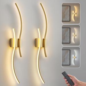 Battery Operated Wall Sconce Set of 2, Dimmable Modern LED Rechargeable Wall Light with Remote Control, Wall Decor for Living Room, Hallway, Quick Install, No Electrician Required, 31.5 inches