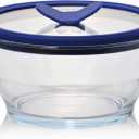 Anyday 4-Cup Glass Food Storage with Glass Lid, Round Deep Dish | Plastic-Free Meal Prep & Microwave Cookware | Stackable Airtight Storage Container with Vented Lid for Microwave-Safe Reheating