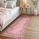Wonnitar 2x6 Runner Rug for Hallways, Pink Floral Bathroom Rugs Non Slip Washable, Low Pile Soft Botanical Runner for Girls Bedroom Laundry Room Bedside (Pink,2'x6')