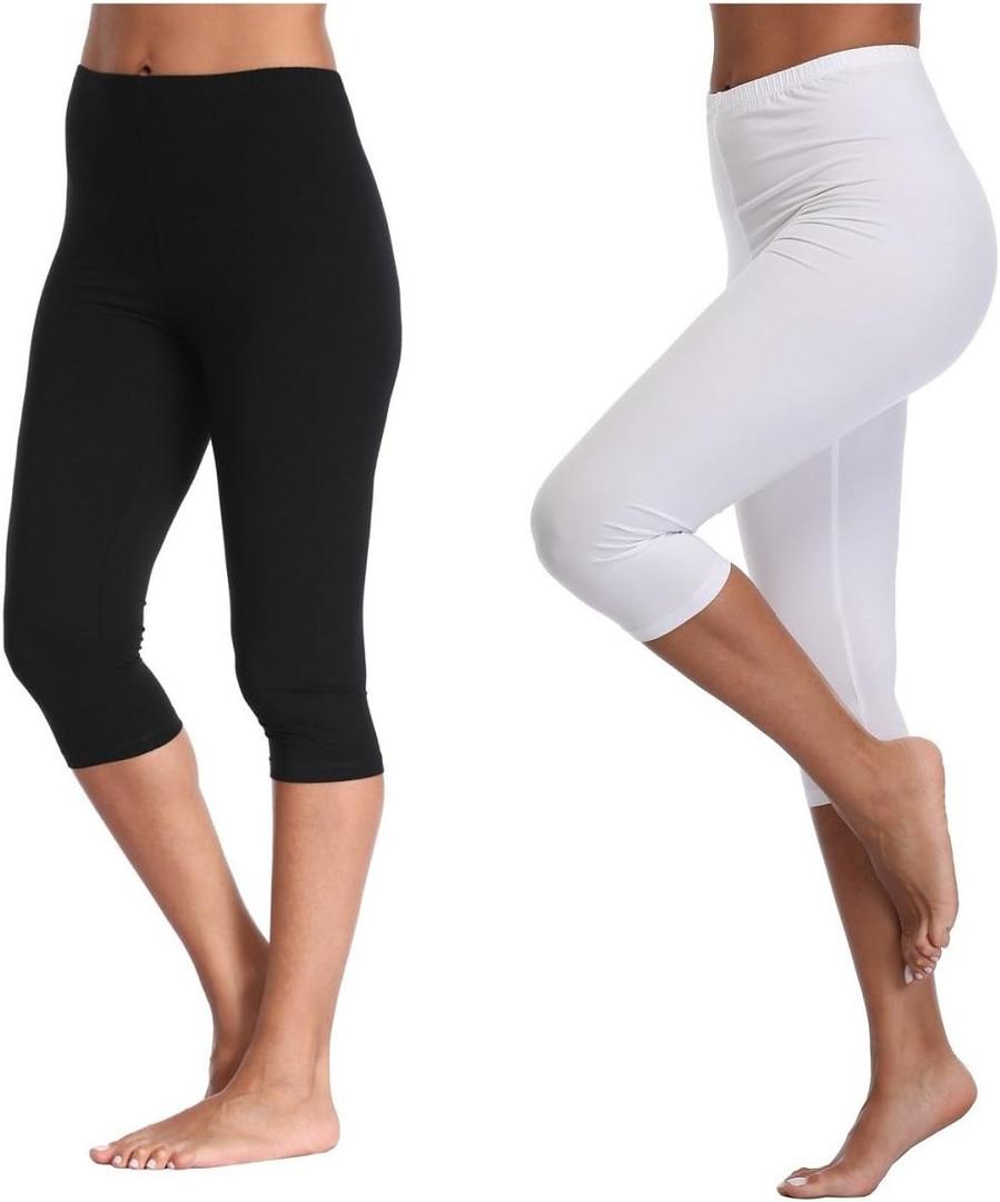 Kotii Women's Lightweight Soft Capri Leggings Crop Leggings 3/4 Stretch Yoga Pants (Black, L)