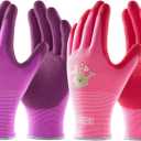 2 x PACIFIC PPE 2 Pairs Gardening Gloves for women and Ladies, Rubber Coated Garden Gloves, Outdoor Protective Work Gloves, Small, Pruple & Red