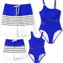 PATPAT Family Matching Summer Swimwear, Women and Girl One-Piece Swimsuit, Men and Boy Swim Trunks (White, M)