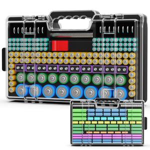 Battery Organizer Storage Holder Box Case with Tester, Ultra-Large 280+ Batteries Double-Sided Variety Pack,Holds AA AAA 4A C D Cell 9V 3V Lithium18650 LR44 CR2 CR123 CR1632 - Black