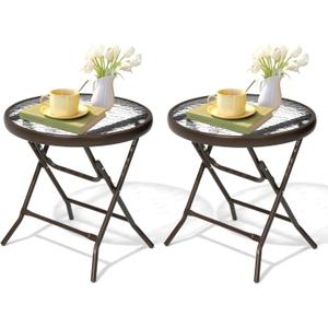2 Pieces Outdoor Side Table - Small Patio End Table All Weather, Patio Furniture Sets and Outside Furniture for Pool, Balcony, Deck, Porch, Brown