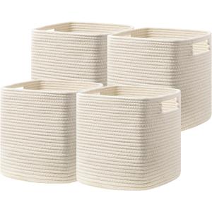 UBBCARE Set of 4 Storage Cubes-13 X 13 X 13 In, Cotton Rope Basket for Shelves, Toys, Book, Cube Storage Bin with Handles, Woven Storage Basket for Organizing, Beige