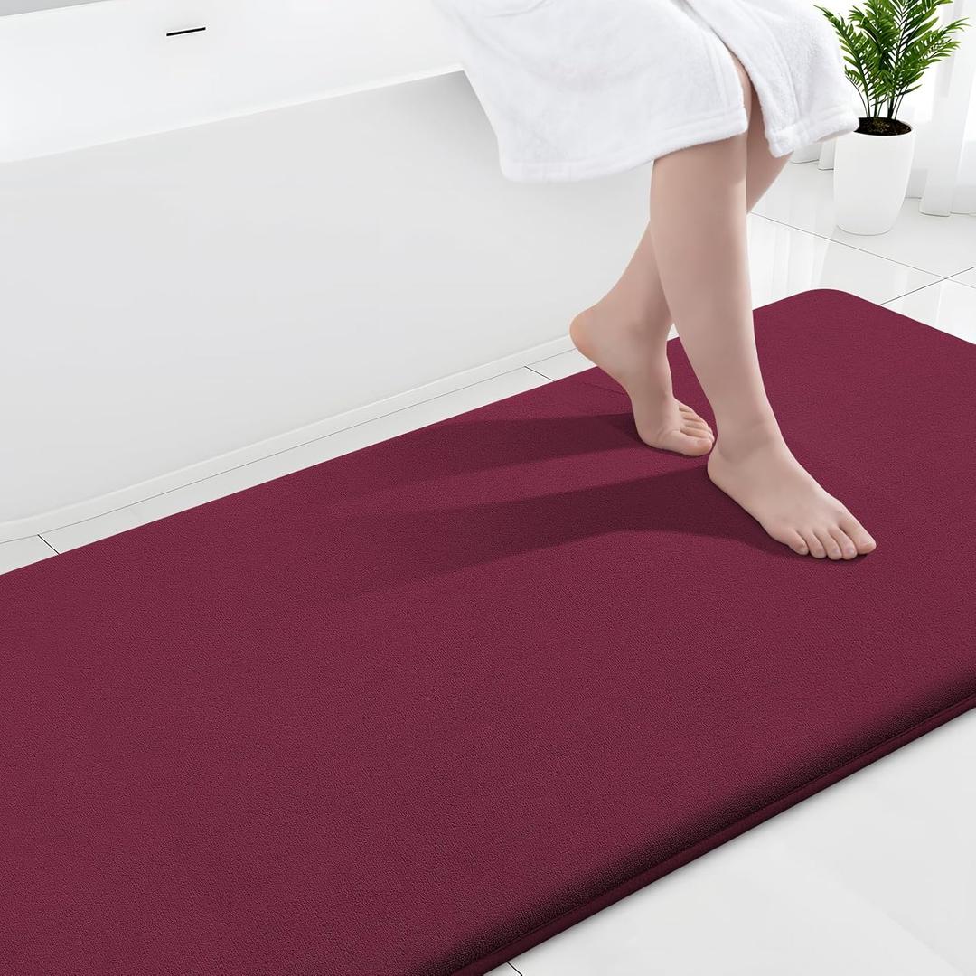 Smiry Memory Foam Bath Mat 44x24, Extra Soft and Absorbent Bathroom Mats, Non Slip Washable Carpet for Floor, Shower and Tub, Burgundy
