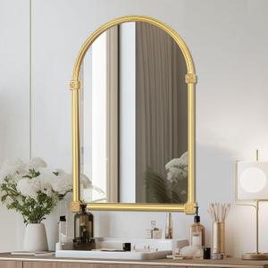 Gold Arch Wall Mirror - 24" x 36" Vintage Arched Vanity Mirrors for Bathroom Over Sink, Large Hanging Mantle Mirror w/Metal Frame for Bedroom, Dresser,Fireplace, Entryway, Washroom Wall Decor
