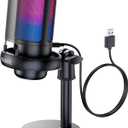 Gaming Microphone, USB PC Mic for Podcasts Videos, Streaming, Condenser Mic with Quick Mute, Tripod Stand, Pop Filter, RGB Indicator, Shock Mount, Rotate gain button, Compatible with PS4/5/PC