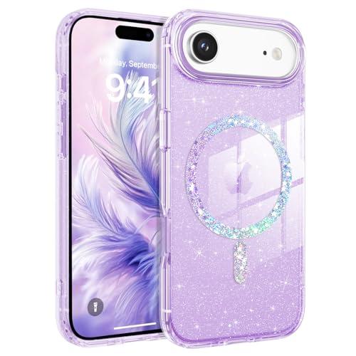 BENTOBEN Magnetic for iPhone Air Case 2025, Clear Crystal Glitter Bling iPhone Air Phone Case [Compatible with MagSafe] Shockproof Sparkly Cute Women Girls Cover for iPhone 17 Air 6.5", Glitter Purple