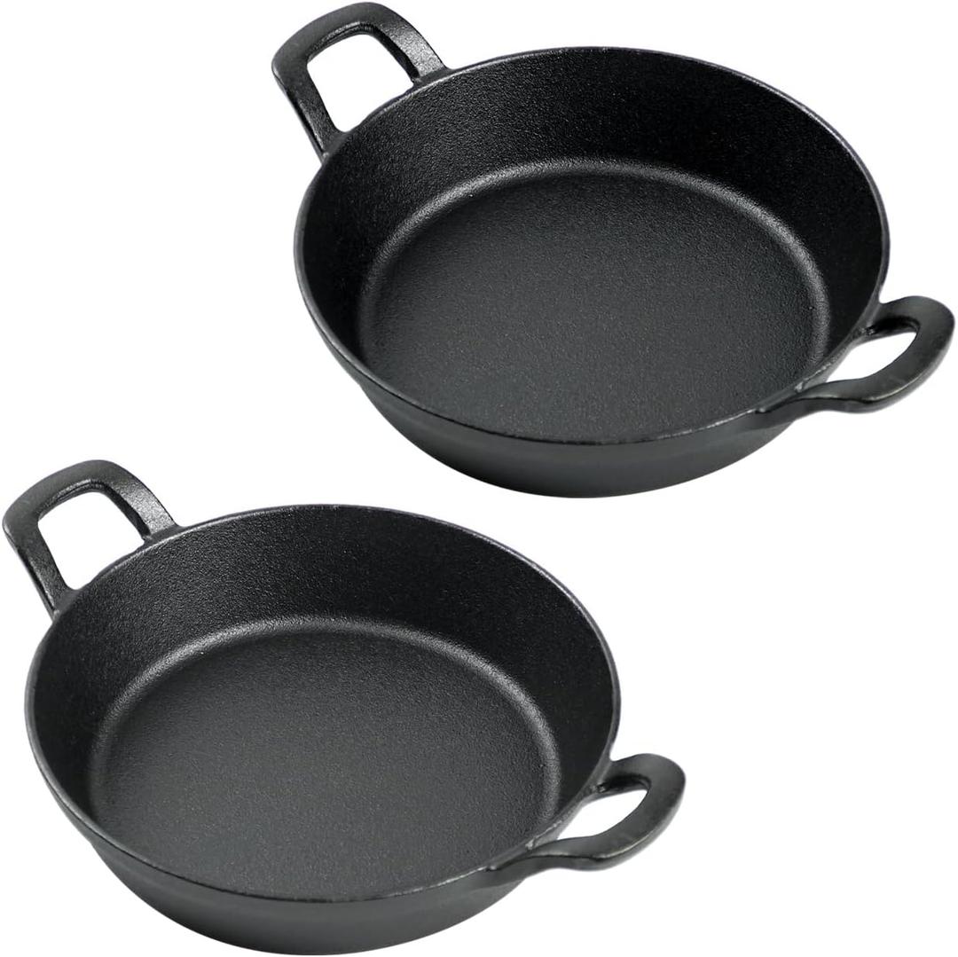DVK Small Cast Iron Skillet Round Frying Shrimp Pan Set Suitable for kitchen, Indoor and Outdoor Picnics (2, 6In)