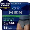 TENA Men Maximum Plus Incontinence Underwear, XL/XXL 47-59in, Gray, 56 ct,4 packs (Gray, XL)