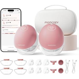 Momcozy Breast Pump Hands Free Upgraded Mobile Flow | M9, App Discreet Control with Personalized Multi-Modes & 15 Levels, Wearable Breast Pump 24mm, 2 Pack Cozy Red