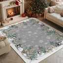 Artoid Mode Grey Snowman Deer Tree Christmas Area Rug, Winter Home Decor Low-Profile Washable Area Rugs for Entryway Bedroom Living Room Laundry Room Indoor 5x7 Feet
