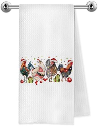 Trenstise Christmas Funny Chicken Kitchen Towels, Chicken Lover Lady Mom Gifts, Winter Holiday Xmas Farm Rooster Hen Decorative Dish Tea Hand Towels for Kitchen Bathroom, 16x24 Inch sizhiji 2 Pack