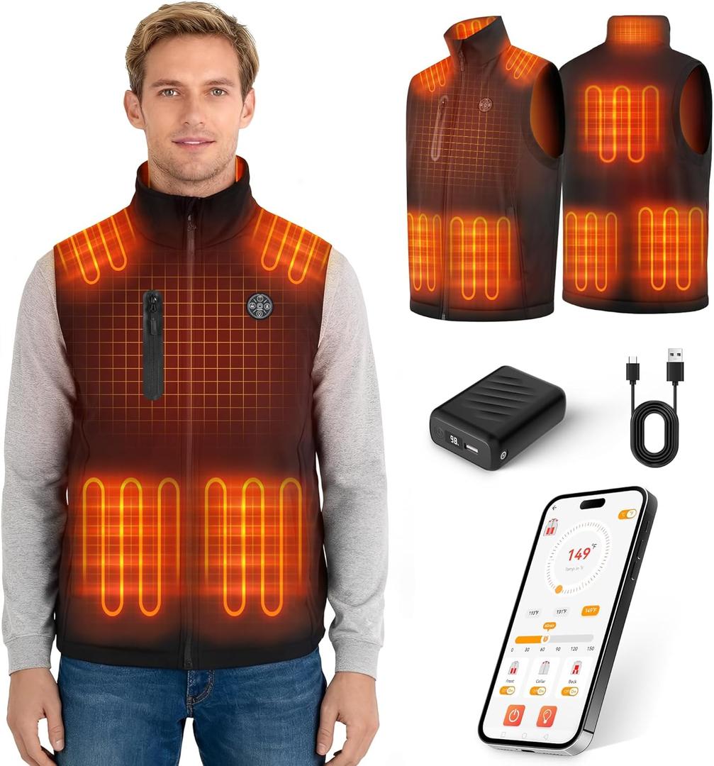 Heated Vest for Men Women with APP Control & 7.4V 20000mAh Battery, 16H Lightweight Electric Vest Hunting Work Gifts (X-Large)