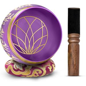 Tibetan Singing Bowl Set - 4" Easy To Play Authentic Handmade For Meditation Sound 7 Chakra Healing By HIMALAYAN BAZAAR (Purple, 4")