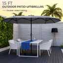 DomeShade 15ft Patio Umbrella with Base,Large Outdoor Double-Sided Rectangle Umbrella with Crank Handle, Market Umbrella for Poolside Garden Deck Backyard Beach Pools, Gray, Extra Large 15ft x 9ft