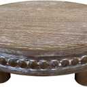Farmhouse Beaded Wood Pedestal Tray Decor, 7.6 Round Vintage Display Stand, Decorative Accent Display Riser for Farmhouse Kitchen, Bathroom (Natural)