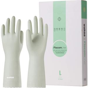 LANON 3 Pairs wahoo Skin-Friendly Cleaning Gloves, Dishwashing Kitchen Gloves with Cotton Flocked Liner, Reusable, Non-Slip, Canary Green, Small