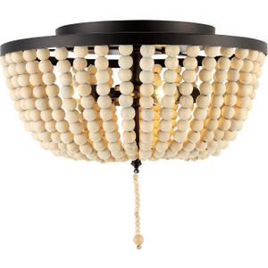 JONATHAN Y 15" Oil Rubbed Bronze/Cream Allison 3-Light LED Flush Mount Ceiling Light for Bedroom, Wood Beaded Shade Shabby Chic Farmhouse Rustic Decor, LED Bulbs Included (JYL9019B)