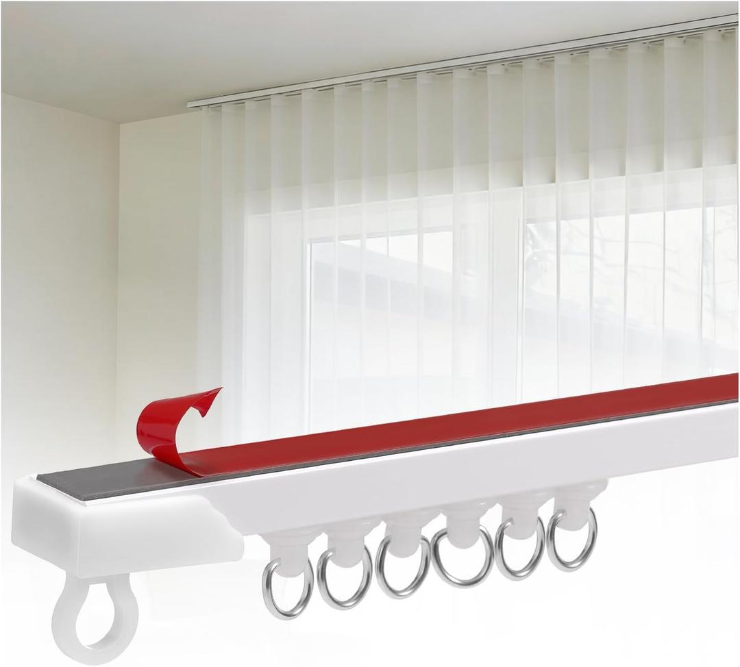 Self Adhesive Curtain Track No Drill, 6.7ft wall & ceiling Curtain Track, Heavy Duty 18lbs Capacity, easy installation, No Damage to curtains, Sliding Rail for Bathroom, Bedroom, RV, Room Divider