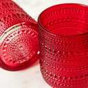 Kate Aspen Retro Arch Floral Red Drinking Glasses Set of 6, 10 oz Vintage Ribbed Glass Cups, Christmas Glassware & Holiday Drinkware, Valentines Day & Holiday Hostess Gift