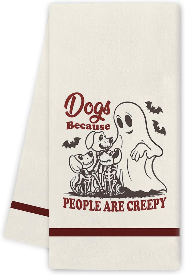 Funny Halloween Kitchen Towels - Dog Halloween Decor, Retro Vintage Ghost Skeleton Dog Hand Towels Dishcloth for Kitchen Bathroom Decorative, 16x24 Inch
