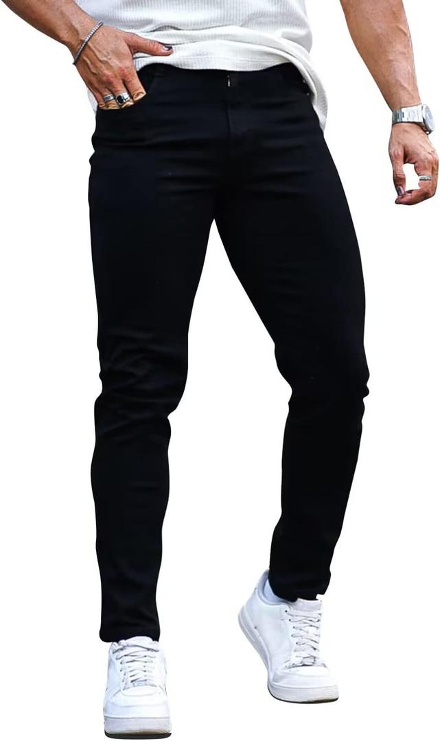 Men's Classic Slim Fit Stretchy Jeans for Men Skinny Flex Denim Pants Ripped Designer (34, Black)