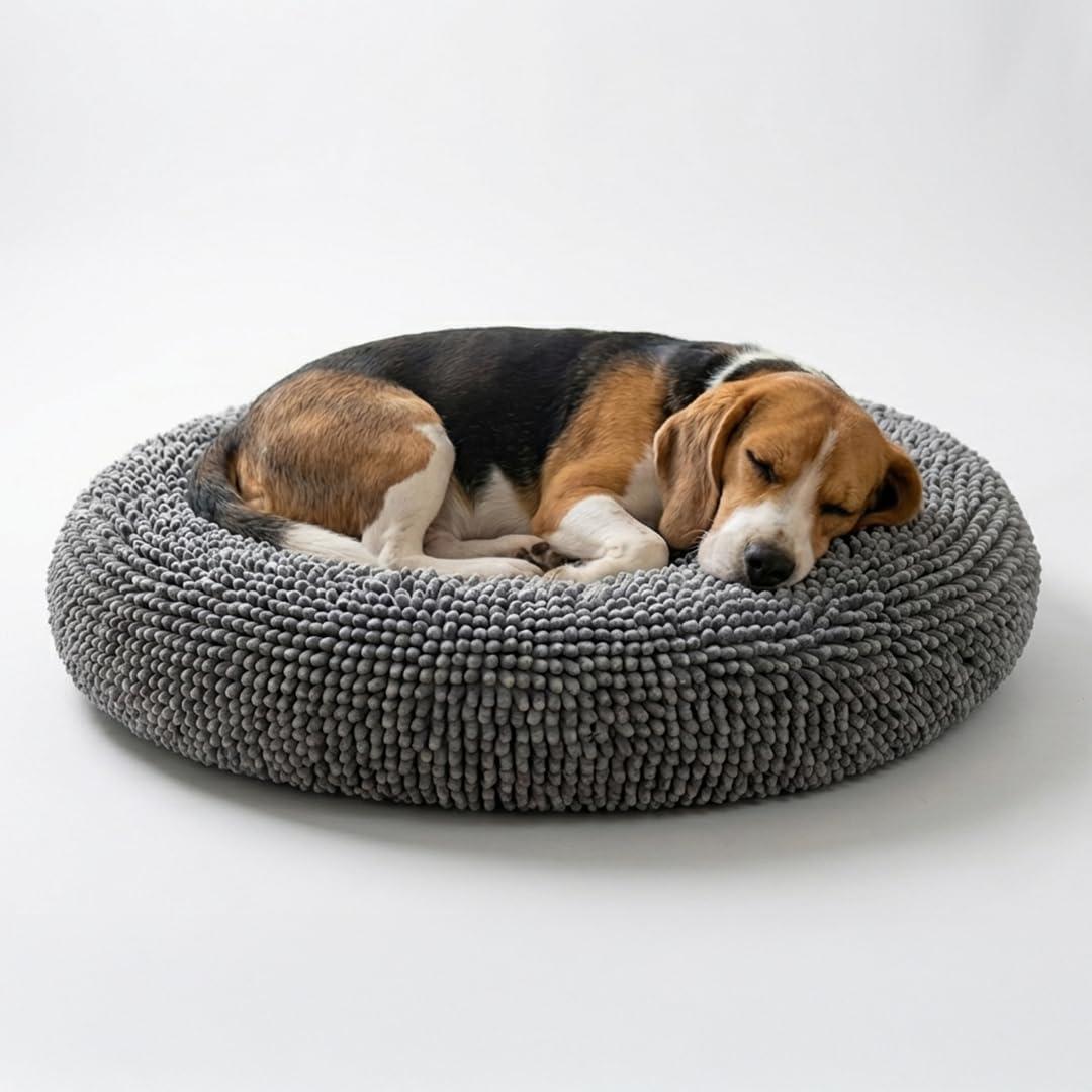 Muddy MatCloud K-9 Bed for Dogs & Cats, Soft & Relaxing Round Dog Bed, Chenille Material, Removable Cover, Washable & Dryer SafeGrey Medium(35'x35')