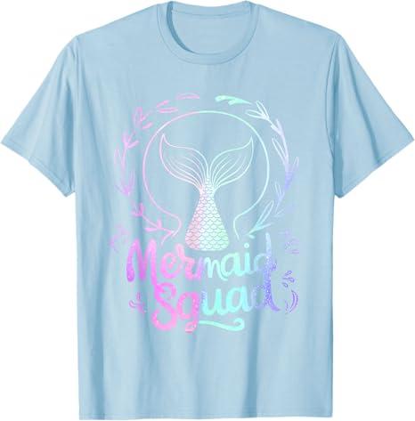 Mermaid Birthday Squad Party Girls Women Mermaid T-Shirt Blue Size M