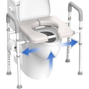 Raised Toilet Seat with Handles - Width & Height Adjustable Toilet Seat Risers for Seniors, Heavy Duty Handicap Toilet Riser, Fit Any Toilet, Up to 400lbs