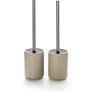 Ceramic Toilet Brush & Holder Set - Freestanding Deep-Cleaning Toilet Bowl Cleaner Brush, Stainless Steel Handle, Small & Sturdy for Storage, Easy to Clean, Non-Scratching (Sand)