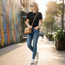 T-Shirts for Women | 100% Cotton Casual Short Sleeve Crew Neck T-Shirts for Women (Black, XL)