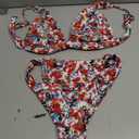Bathing Suits for Women Deep V Neck Sexy Two Piece Bikini Sets for Women Thong Halter Cheeky Swimsuit (Small, Flower 1)
