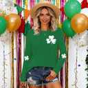St Patricks Day Shirt for Women Lucky Shamrock T-Shirt Long Sleeve Irish Clover Heart Tee Top (XL)