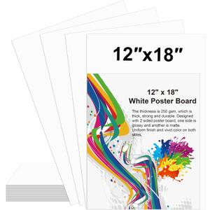18 Pcs 12" x 18" Poster Board White Poster Board Paper Bulk 250 GSM Thickness Vision Boards Smart PosterBoard for Drawing School Arts Craft Projects Presentations Scrapbooking Blank Graphic Display