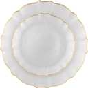 PLASTICPRO 24 Piece Aristocratic Combo Plastic Dinner Plates Disposable Plastic Fancy Heavy Duty Party Dishes 12, 7'' inch and 12, 10'' inch, Pearl White With Gold Rim