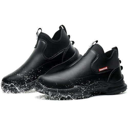 ORISTACO Non Slip Kitchen Chef Shoes Waterproof Lightweight Nursing Garden Food Service Leather Work Clogs, 926 Black 38