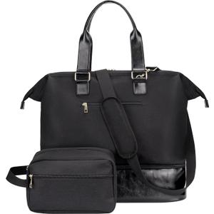 Weekender Bag with Shoe Compartment Travel Tote Overnight Bag, Black (Personal Item - 17 Inch)