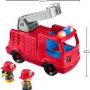 Fisher-Price Little People Toddler Toy Fire Truck Musical Push-Along Vehicle with 2 Figures for Pretend Play Ages 1+ Years
