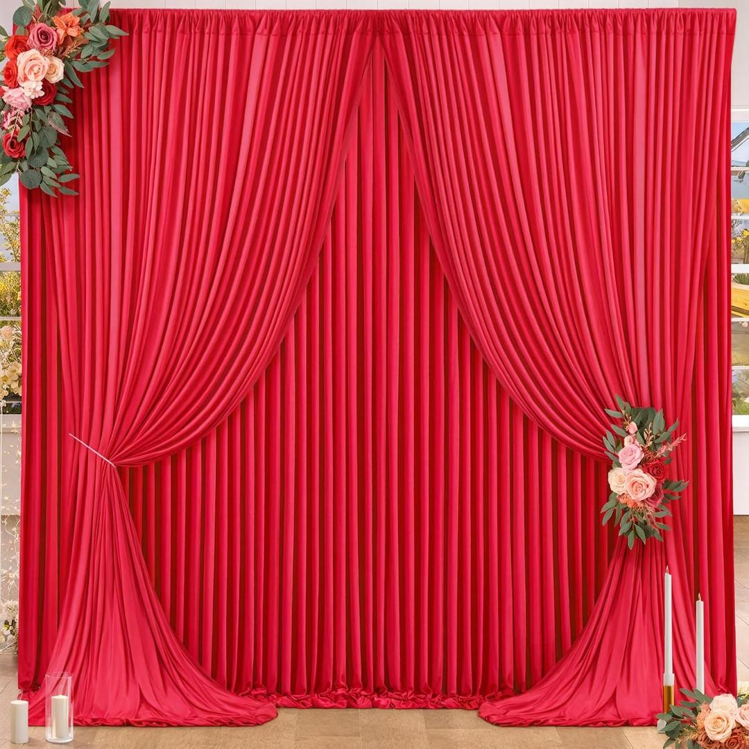 16x10FT Red Backdrop Curtains for Wedding Parties, Wrinkle Free Polyester Photography Backdrop Drapes for Wedding Baby Shower Birthday Parties Stage Background Stand Decorations 4x10ft, 4 Panels