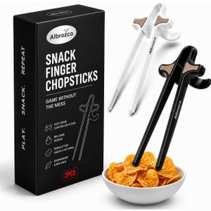 Finger Chopsticks for Snacking & Gaming Snack Chopsticks Chip Chopsticks Chip Grabber & Chip Tongs Finger Tongs for Clean Hands Gamer Gift Fits All Fingers 2 Pcs Black & White