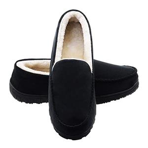 Lulex Mens Moccasin Slippers Plush Indoor Outdoor House Bedroom Shoes with Soft Memory Foam Black 13 M US