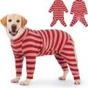 Dog Coats Autumn Winter Jumpsuit for Large Medium Dogs, Warmer Recovery Suit Polar Fleece Dog Bodysuit Lightweight Pajamas Pullover Stretchy Onesie Four-Legged Cold Weather Clothes (3XL, Xmas)