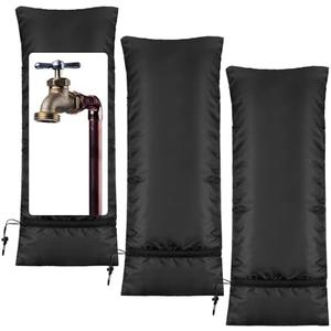 Zonon 3 Pcs Outdoor Faucet Cover Rv Park Water Hydrant Insulated Extended Hose Bib Insulated Sprinkler Freeze Protector Outdoor Winter Pipe Spigot Cover for Wall Taps(Black,35" X 15")
